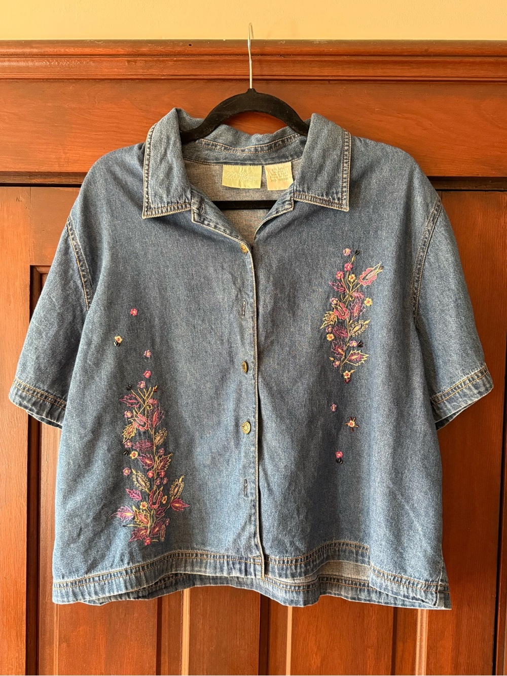 Embroidered Floral Denim Shirt Jacket - Blue